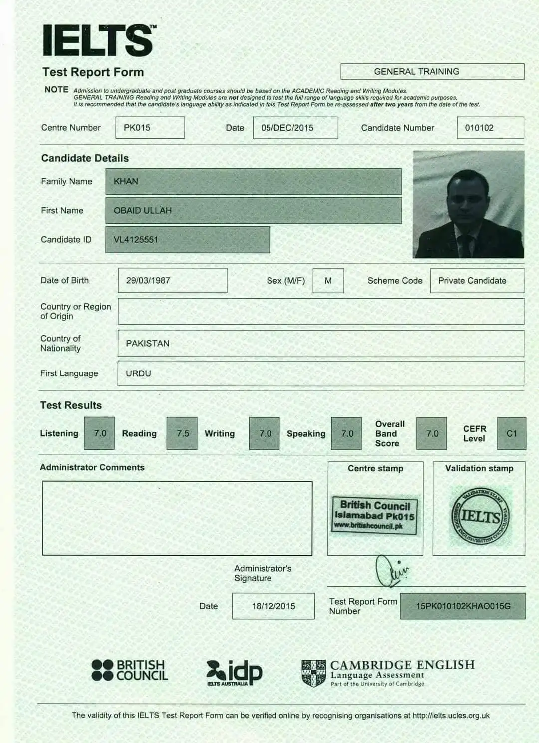 Obaid Ullah Test Reports